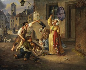 Munich Scene with Dogs by R. Ostermayer